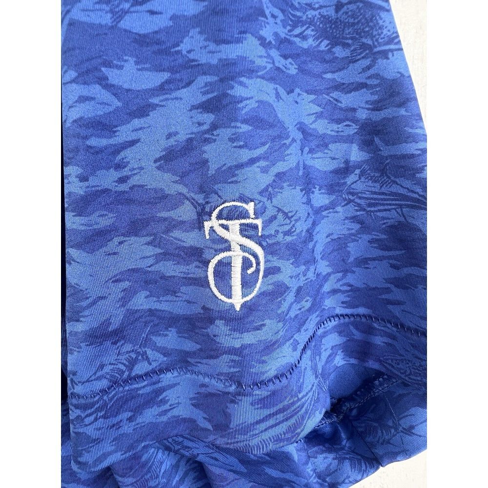 Peter Millar Polo Shirt Mens Large Blue Summer Comfort‎ Fish Camo Print Golf - Picture 3 of 10